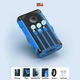 Соларна външна батерия Linomag®, Power Bank 20000 mAh, 3 кабела, 4 порта, Магнитно безжично зареждане, Вградена компас и фенер, Водоустойчива, Синя