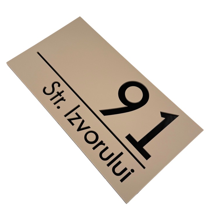 Plăcuță număr casă, crem satinat, negru lucios, 28x15cm