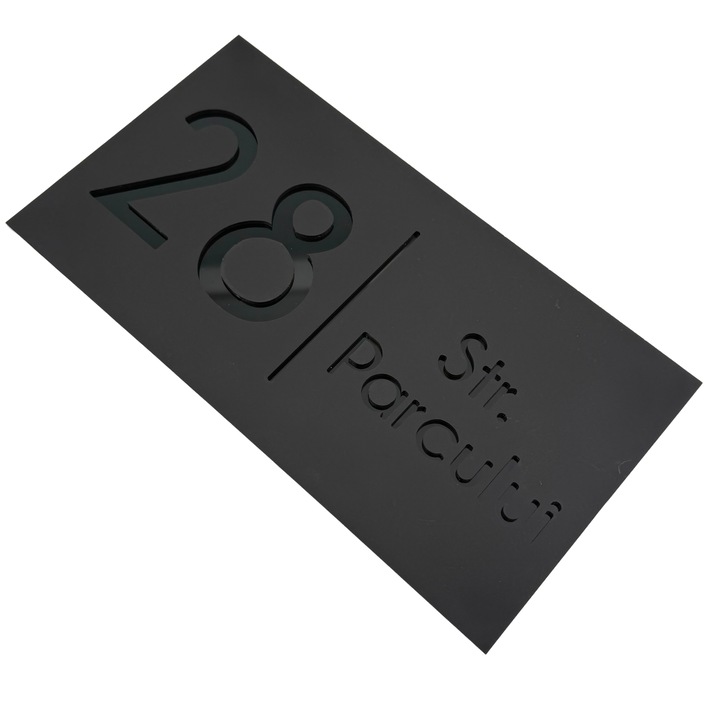 Placuta numar casa, Negru Satinat, Negru Lucios, 28x15cm
