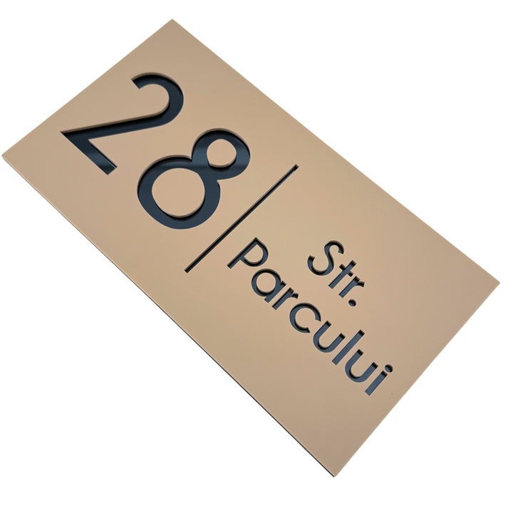 Placuta numar casa, Crem Satinat, Gri Antracit Oglinda- 28x15cm