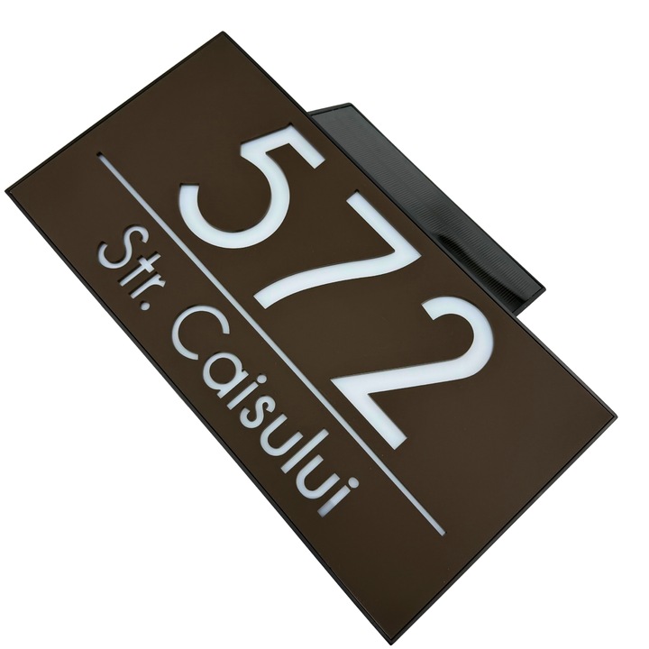 Placuta numar casa, Maro Satinat, Caseta Led Solar, 30x15cm