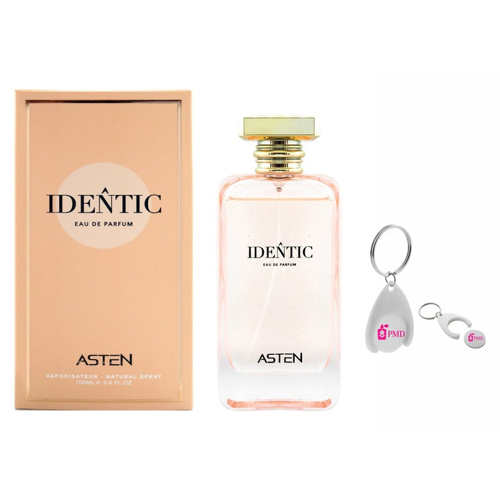 Identic by Asten Eau de Parfum szett, nőknek, 100ml, személyre szabott "PMD" kulcstartóval