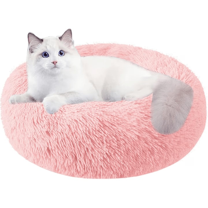 Pat Pentru Caini Sau Pisici NextWave®, pentru animale de companie, Rotund, Antiderapant, Confortabil Si Usor De Curatat, Universal, Diametru 50 Cm, Roz