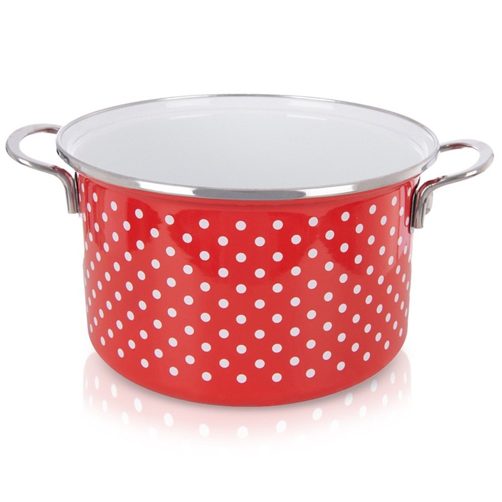 Oala emaliata Artemis, 22 cm, 4L, rosie, cu manere, pentru gatit pe gaz si inductie