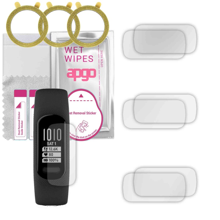 Set de 6 folii de protectie pentru ceas Garmin vivosmart 5 – apgo, folie securizata, hidrogel, lucioasa, anti-zgarieturi, protectie profesionala ecran