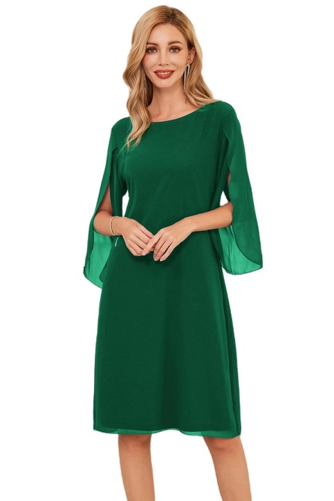 Rochie eleganta, peste genunchi, maneci 3/4, verde L
