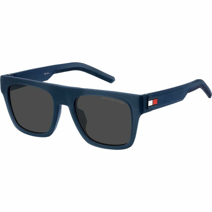 Ochelari de Soare Barbati Tommy Hilfiger TH-1976-S-FLL52IR, Lentile Policarbonat Gri Ø52 mm, Protectie UV400, Rama Acetat Albastru, Include Carcasa Originala