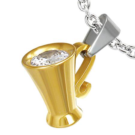 Pandant inox cana aurie cu zirconiu alb