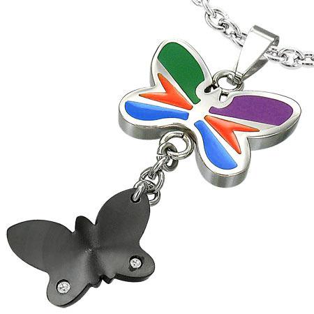 Pandant otel inox cu fluturasi si zirconii - BeSpecial 1065, 4, Argintiu