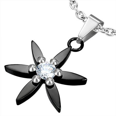 Pandantiv inox elegant in forma de floare cu zirconiu alb - BeSpecial 1086, 3, Negru