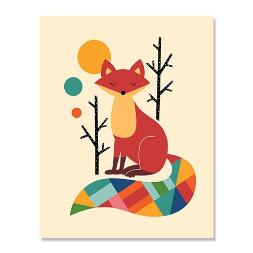 Tablou Canvas pentru copii - Vulpe, Animal, Copaci, Color, 40 x 50 cm
