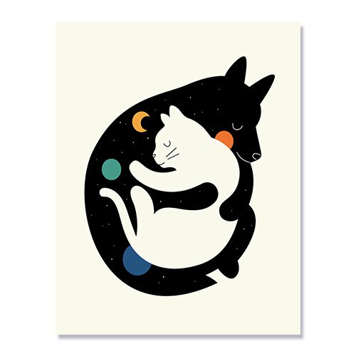 Tablou Canvas pentru copii - Pisica, Caine, Prieteni, Luna, 40 x 50 cm