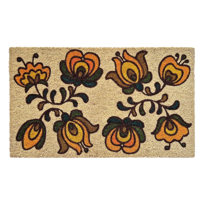 Голяма изтривалка за входна врата "Флорален мотив", кокосови влакна и гума, 45х75 см