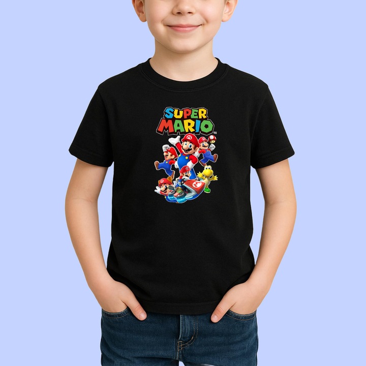 Tricou Copii Super Mario personajele din jocul video in versiune animata, Negru