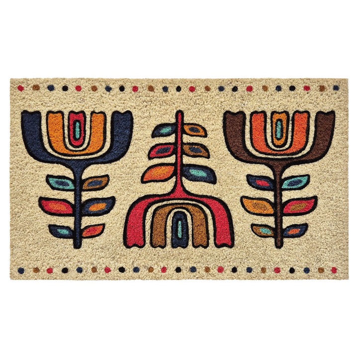 Голяма изтривалка за входна врата "Пъстра градина", кокосови влакна и гума, 45х75 см