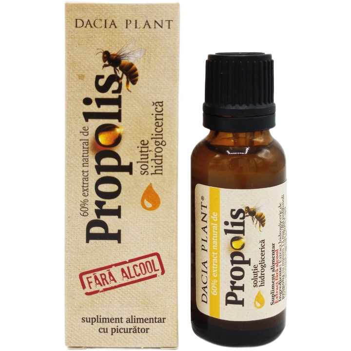 Tinctura de Propolis concentratie 60%, fara alcool, 100% natural cu picurator, 20ml, Laboratoarele Dacia plant