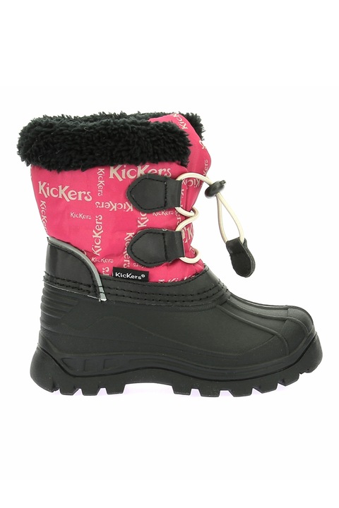Kickers, Cizme medii cu blana sintetica, Negru/Roz
