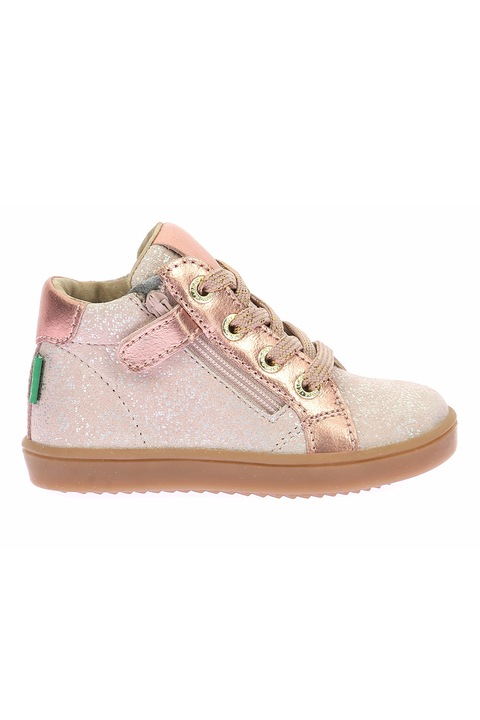 Kickers, Pantofi sport mid-high din piele intoarsa cu aspect stralucitor, Auriu rose/Roz