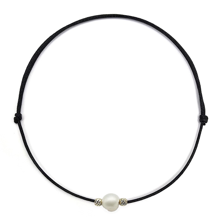 Bratara handmade, ajustabila, din aur 14k si snur de matase, Lexy's Boutique, perla de cultura, multicolor