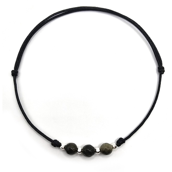 Bratara handmade, ajustabila, din argint 925, Lexy's Boutique, pietre sempretioase obsidian, multicolor