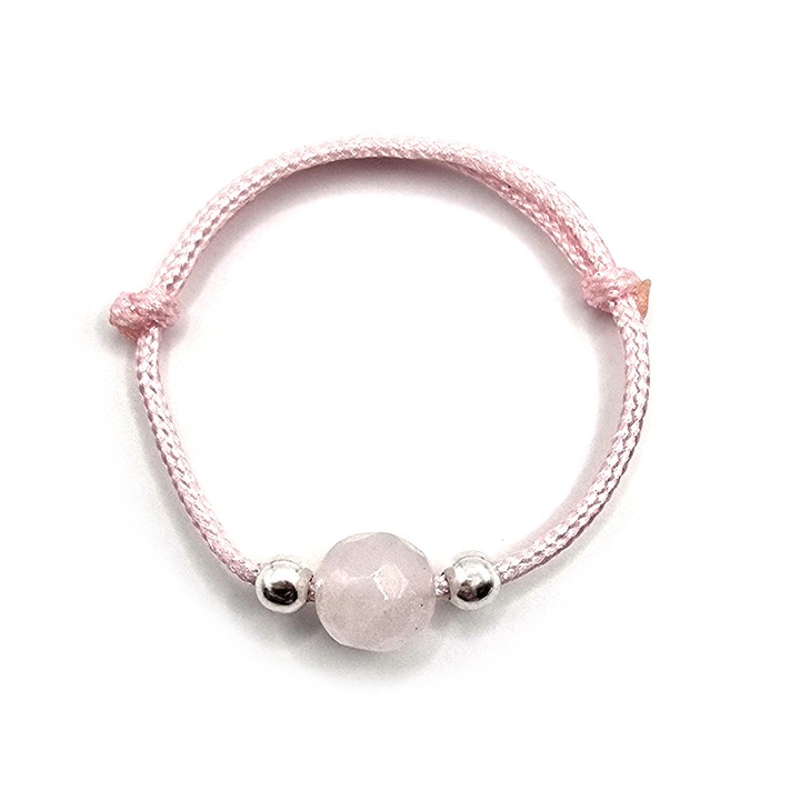 Inel handmade, ajustabil, din argint 925, Lexy's Boutique, pietre sempretioase cuart, roz