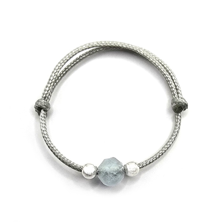 Inel handmade, ajustabil, din argint 925, Lexy's Boutique, pietre sempretioase acvamarin, gri