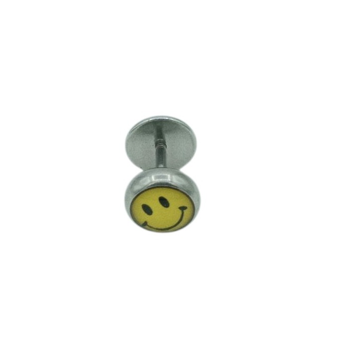 Cercei Inox tip piercing 1,2 cm lungime cu Smiley 0,7cm Camelia