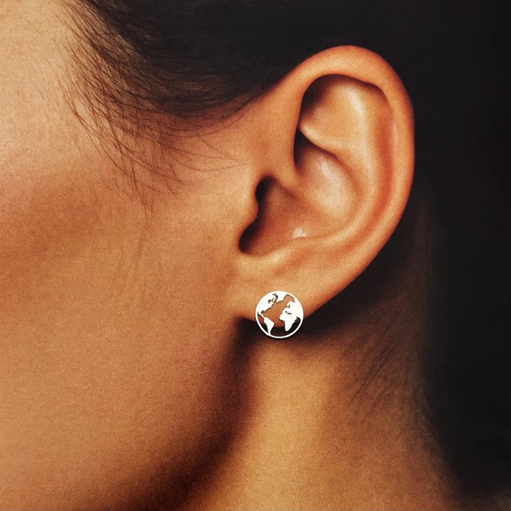 Cercei Glob Pamantesc din Argint 925, inchidere tip surub, fluturas