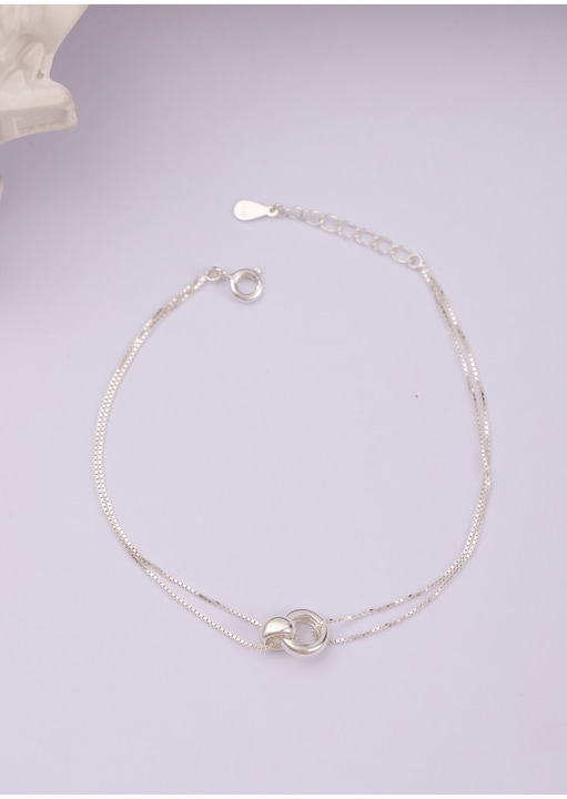 Bratara Dama Argint 925, Bratara Eleganta Cu Lant Dublu Fin, Pandantiv Nod Simbolic, Design Minimalist Discret Si Rafinament Modern, Bratara Reglabila 16 Cm Cu Extensie 3 Cm, Bijuterie Delicata Pentru Femei, Cadou Valentine’s Day Si 8 Martie, Argintiu