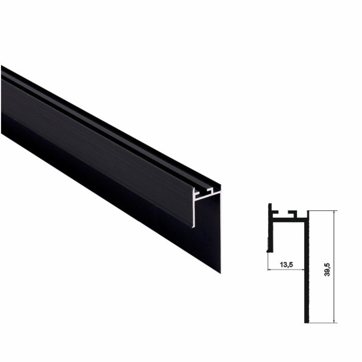 Profil Tip Plinta Ascunsa Umbrire, Pentru Banda LED, Aluminiu, Negru-Mat, 2.5m Lungime