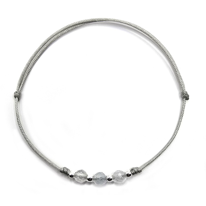 Bratara handmade, ajustabila, din argint 925, Lexy's Boutique, pietre sempretioase acvamarin, gri