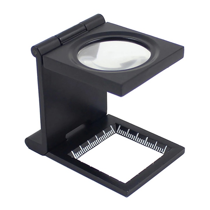 Lupa pliabila 10X, 28mm, cu scara, negru, pentru bijuterii si textile
