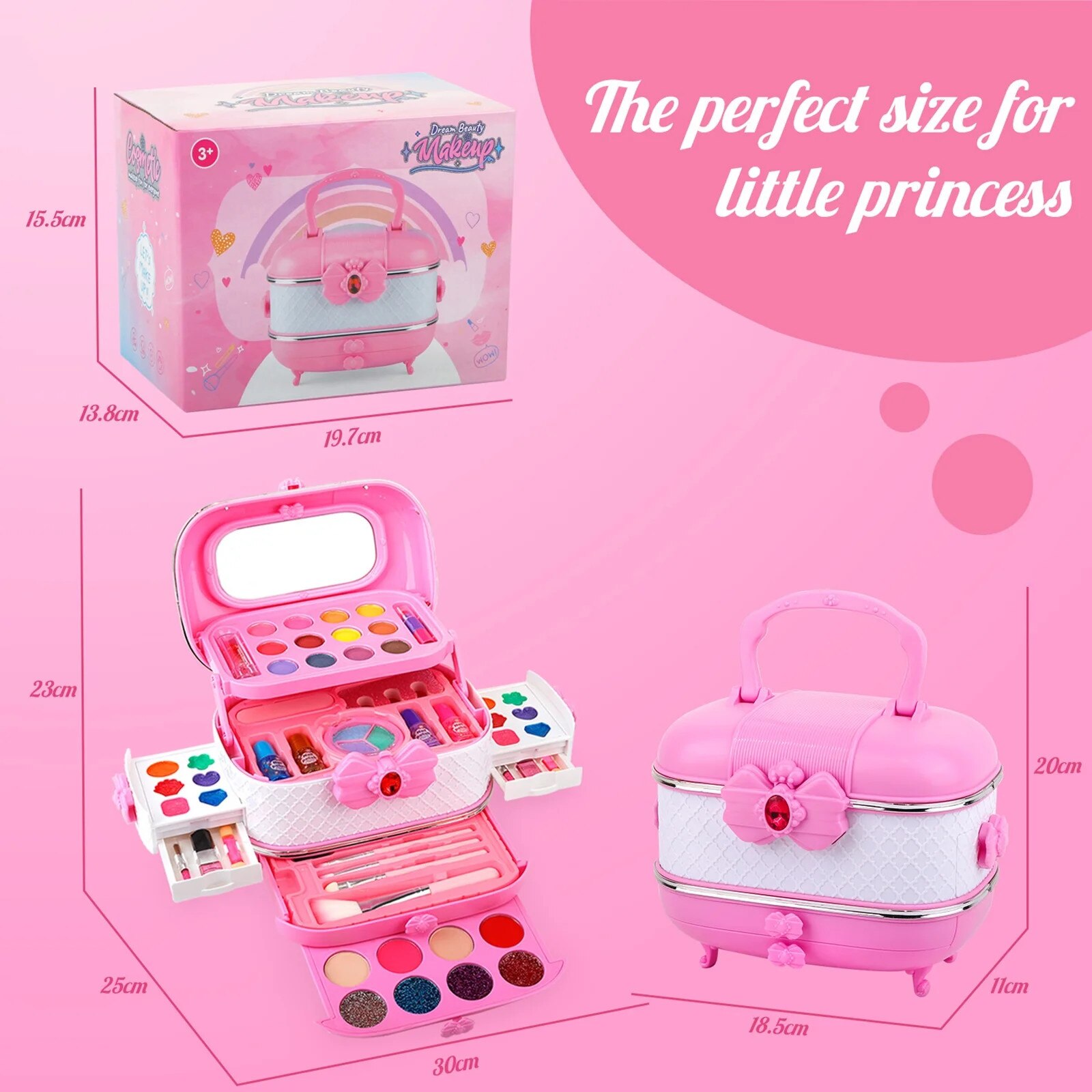Set machiaj copii, kit complet, multicolor, geanta cosmetica, 3+