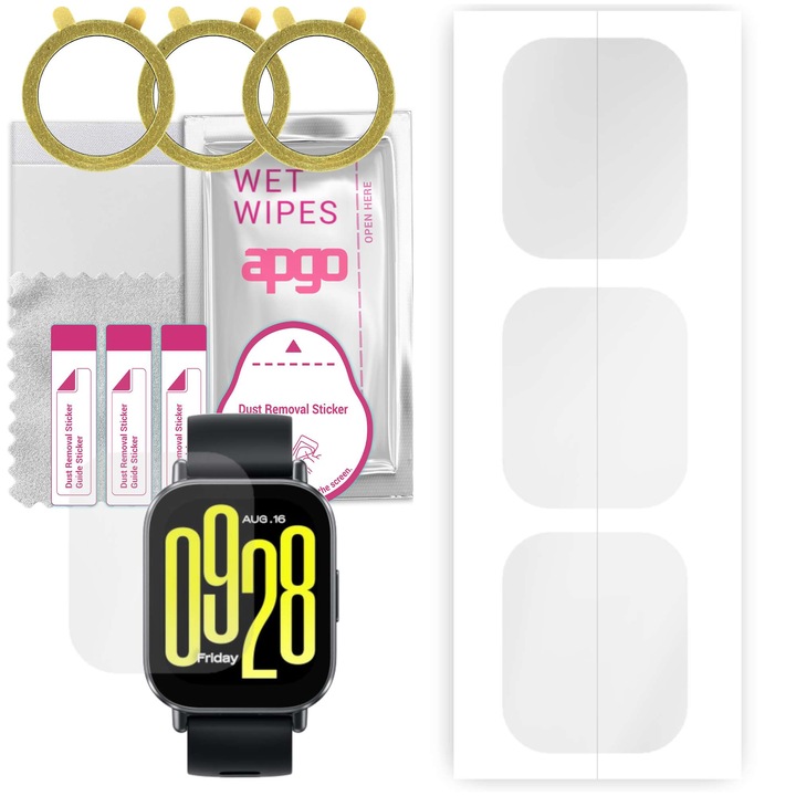 Set de 3 folii de protectie pentru ceas Xiaomi Redmi Watch 5 Active – apgo, folie securizata, hidrogel, lucioasa, anti-zgarieturi, protectie profesionala ecran