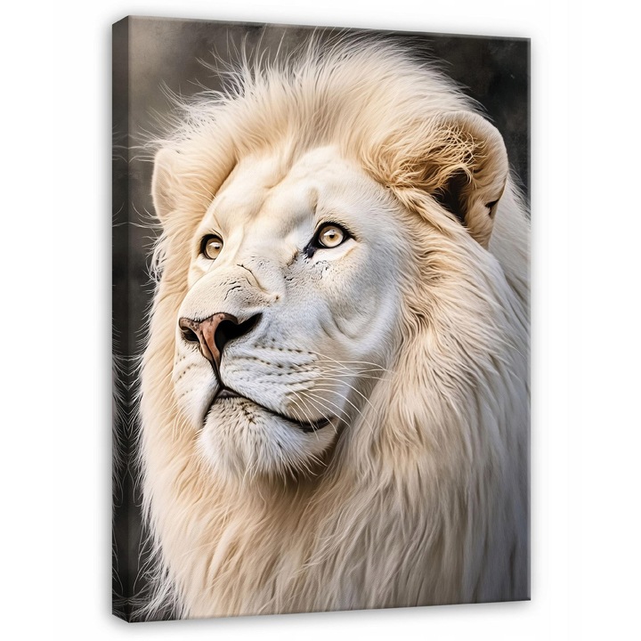 Tablou Canvas, Leu, 60x40 cm, Alb, Animale, Decorative, Living, Bucatarie, Picturi Pentru Perete, PP15718O4