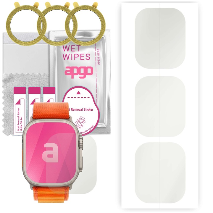 Set de 3 folii de protectie pentru ceas MATTE Apple Watch Ultra (49mm) – apgo, hidrogel, mate, ultra-subtire, anti-zgarieturi, protectie profesionala ecran
