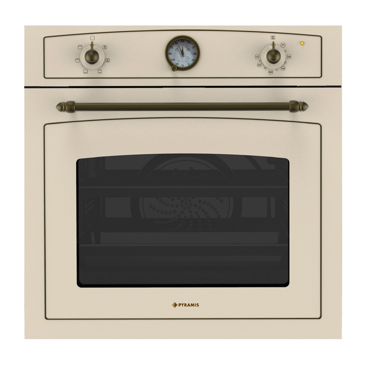 Cuptor electric Pyramis 60IN 8070 Ivory, 6 functii, clasa A, volum 64 litri, timer electronic, finisaj rustic