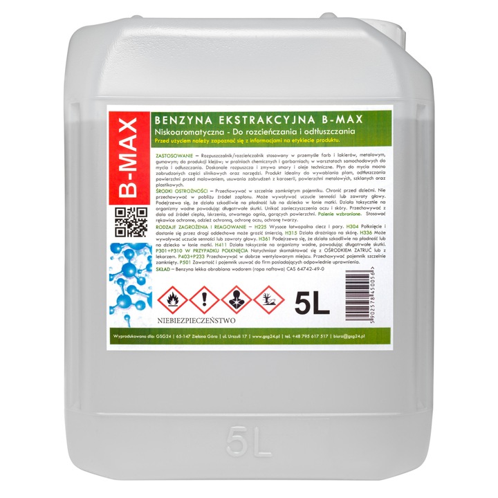 B-MAX 5L extrakciós benzin, tisztító oldószer, szagtalan, 5 literes készlet