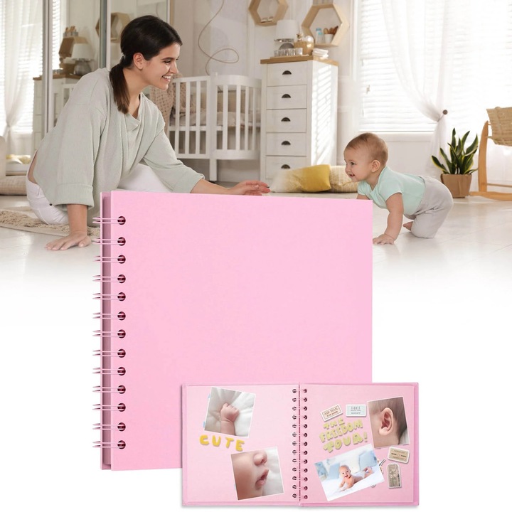 Saját készítésű scrapbook fotóalbum, 20 lap/40 oldal, 20x20 cm, nagy kapacitású, testreszabható, többszínű