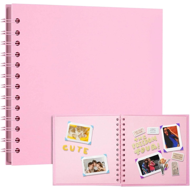 Album foto scrapbook DIY, 20 foi/40 pagini, 8x8 inci, capacitate mare, personalizabil, roz