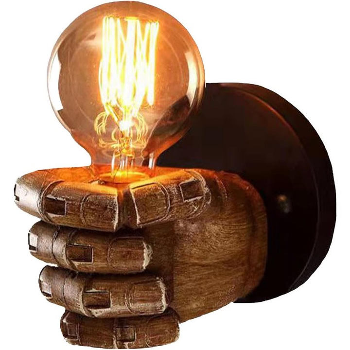 Aplica vintage din rasina, design industrial, 1 sursa de iluminare E27, Ideala pentru Coridor, Bucatarie, Dormitor, Restaurant, Cafenea, mana dreapta, 7.5x11cm