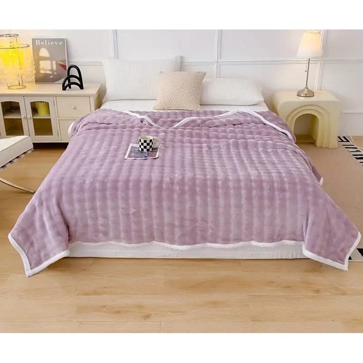 Patura Fina Cocolino, Model Embosat Carouri, Uni, 200x230cm, Lila