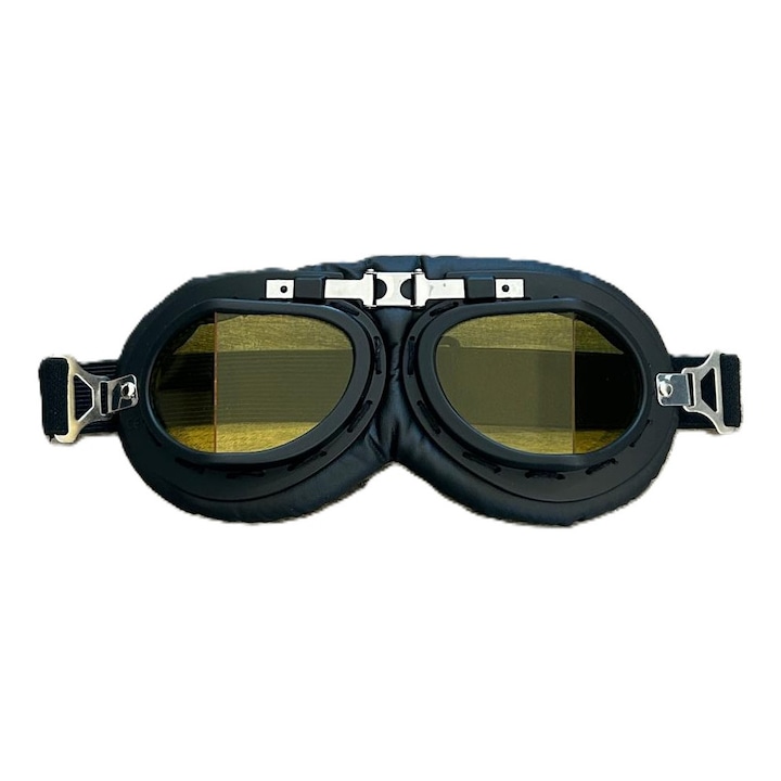 Ochelari moto/ski RETRO rama negru lentila galben