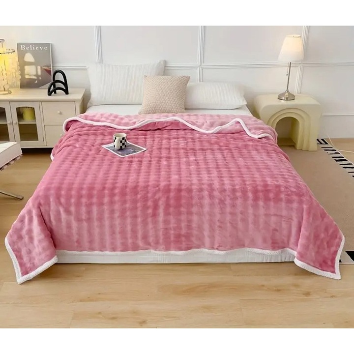 Patura Fina Cocolino, Model Embosat Carouri, Uni, 200x230cm, Roz