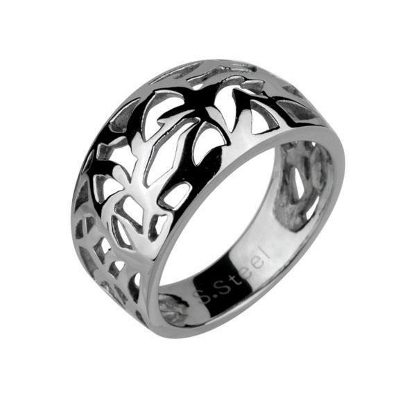 Inel lat din otel cu floricele si aspect lucios - BeSpecial 7245, Argintiu