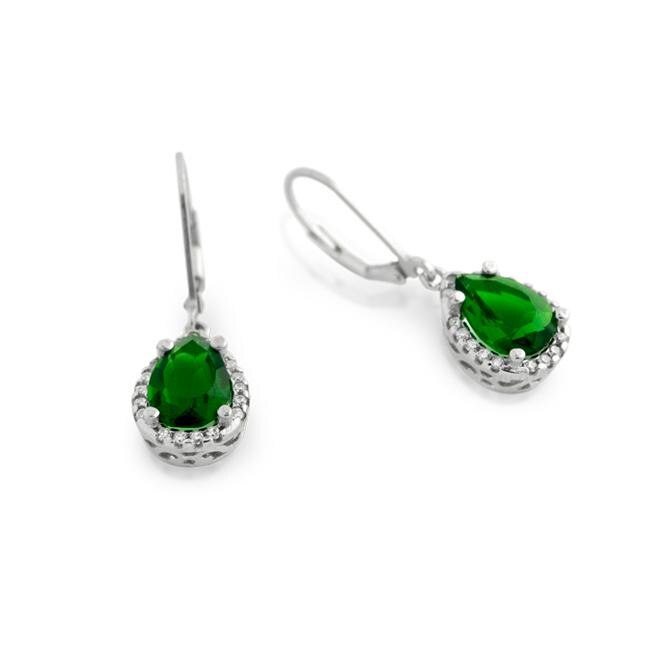 Cercei argint 925 picatura cu zirconii verzi si albe Verde - BeSpecial
