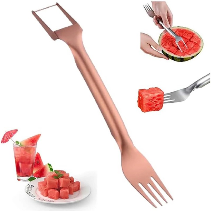 Feliator pepene YANYXR 2 in 1 inox cuburi si furculita roz auriu
