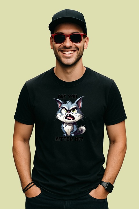 Tricou are you kitten me mesaj haios pisica funny, Barbat, 100% bumbac, Cri-Flo, Culoare Negru, Marime M