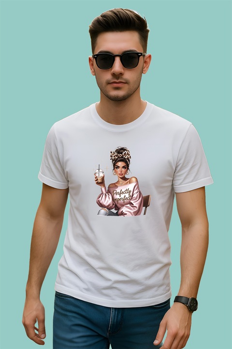 Tricou barbat boss girl perfectly imperfect, boss girl perfect de imperfecta, Alb