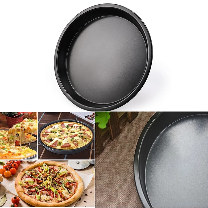 YANYXR kerek pizzatálca 19.5x2.6cm fekete tapadásmentes